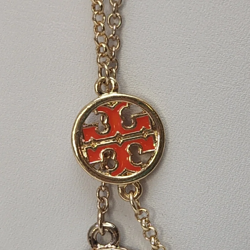 Tory Burch 2 Logo Necklaces Orange And Black 19.5
